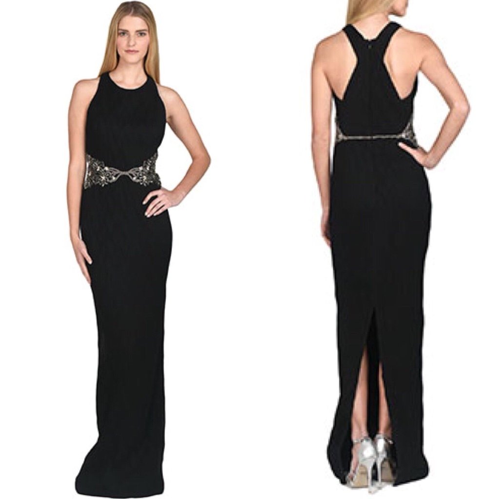 Badgley Mischka Pleated Beaded Gown